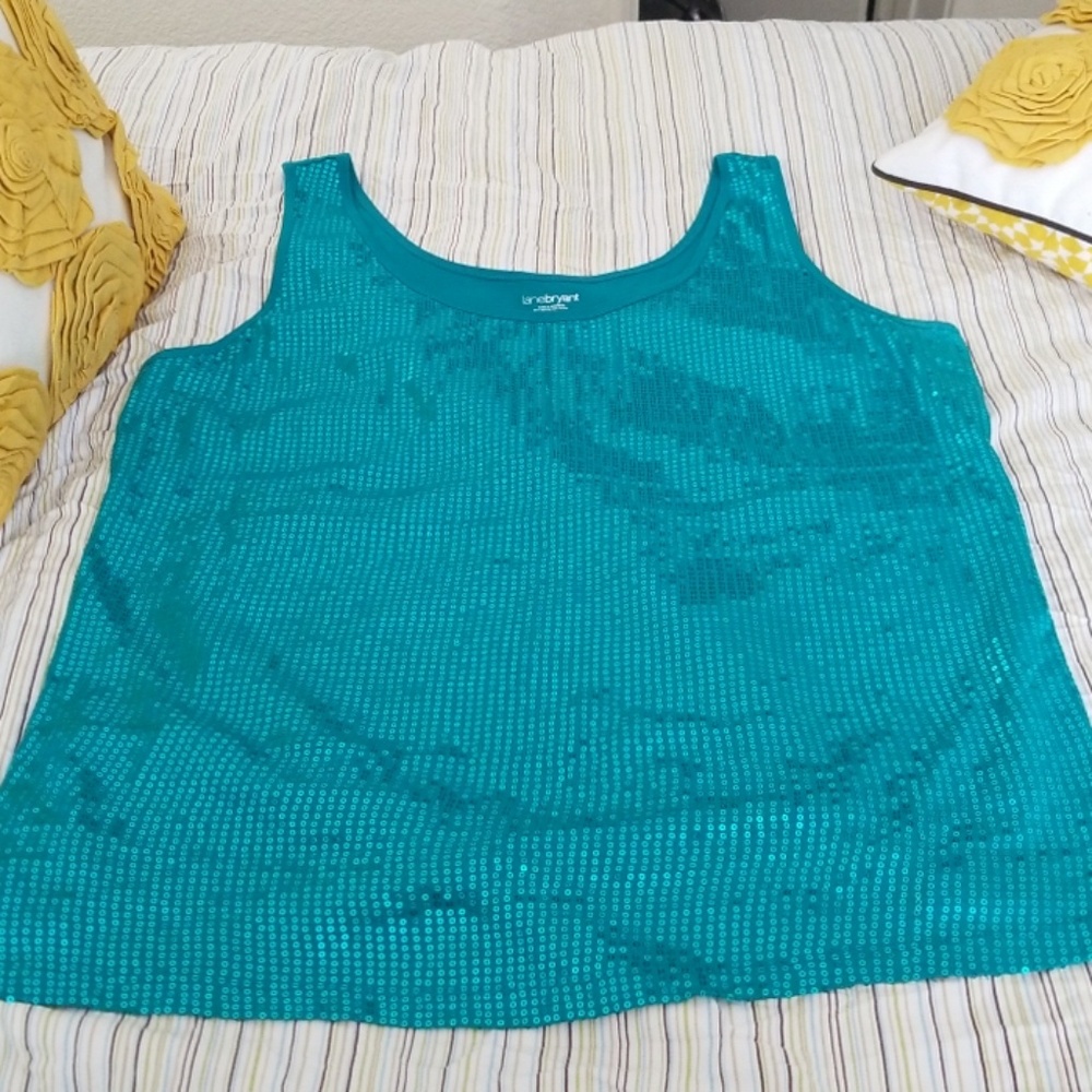 LANE BRYANT TURQUOISE SEQUINED FRONT TANK TOP